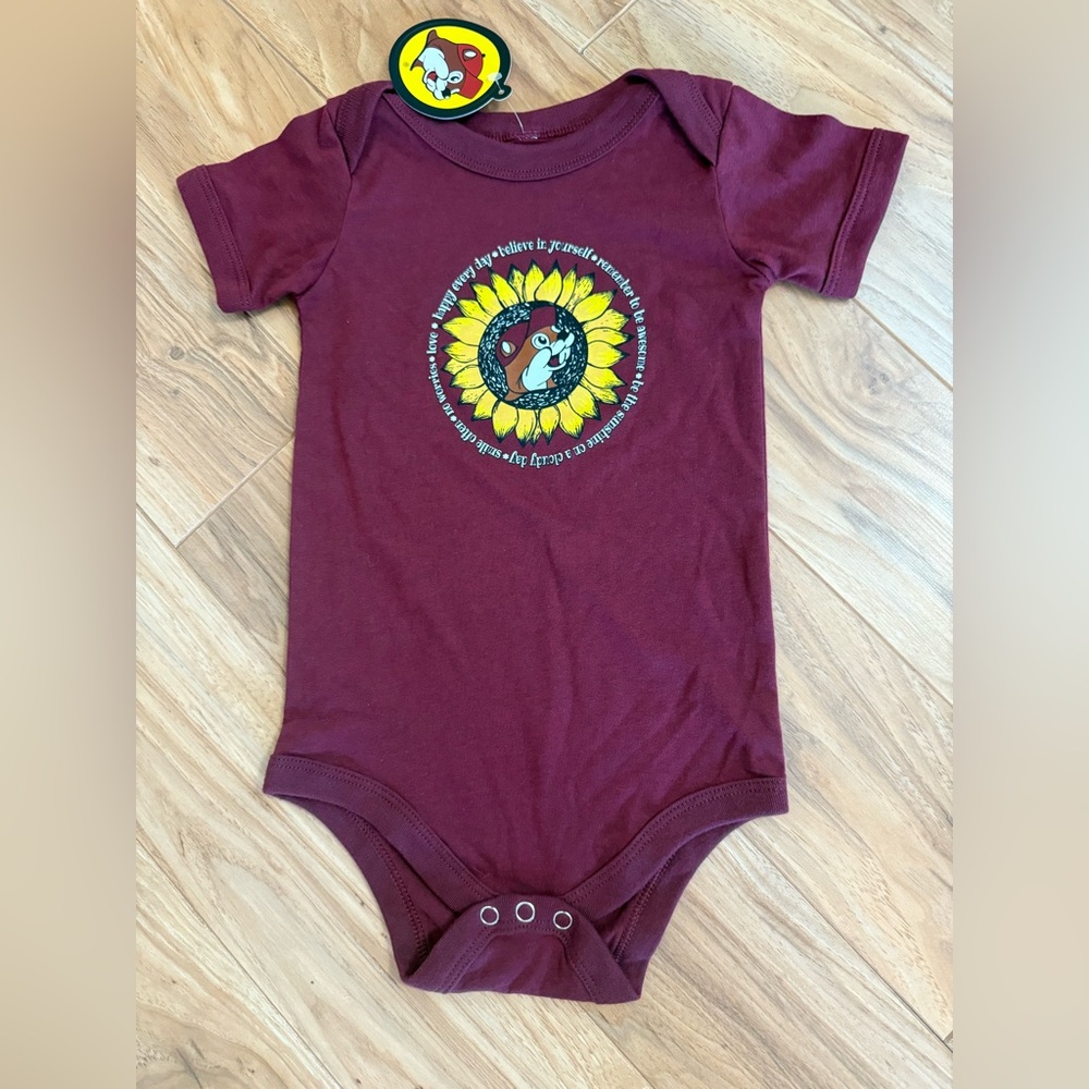 Buc-ee’s One Piece NWT Short Sleeve 18 Mo Bodysuit  Sunflower W Logo